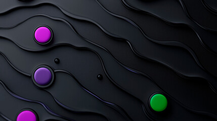 Matte black surface with glossy neon highlights in vibrant green and purple, modern and edgy.