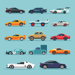 set of different cars Flat style cartoon vector illustration