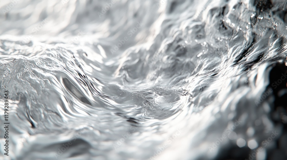 Poster flowing water creates dynamic patterns and reflections under natural light during the day. generativ