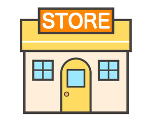 Fototapeta premium お店 ショップ アイコン 素材 店舗 商店 食料品店 売店 ショッピング 外観 文字 シンプル ポップ おしゃれ あしらい 挿絵 白背景 透過 store icon