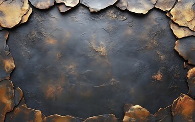Fototapeta premium Dark textured background with bronze frame.