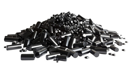 Heap of Lithium-Ion Batteries Piled on a White Background for Technology and Industry Use