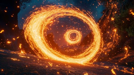 Fire trail wave, glowing speed effect, twirl, and magic lines.