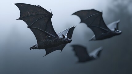 Fototapeta premium Flying black bats, isolated for Hallowee