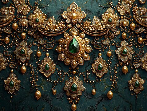 Lavish Zardozi inspired Golden Embroidery Pattern on Rich Jewel tone Backgrounds