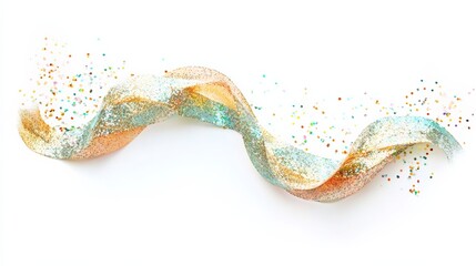 Single piece of glittered streamer, curled and isolated on white