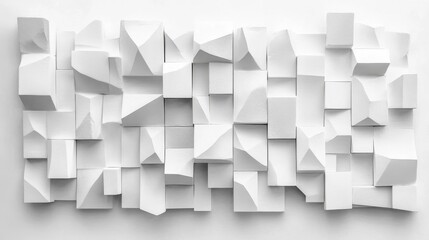 Abstract White Geometric 3D Blocks Texture.