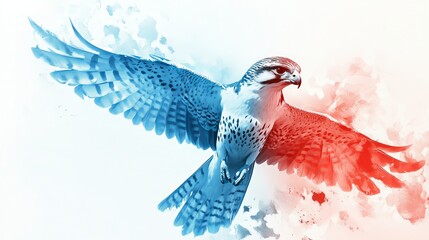 Gradient falcon art in red and blue for Wildlife Day.