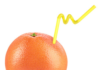 Ripe grapefruit with drinking straw on white background. Organic juice or freshly made smoothie concept © New Africa