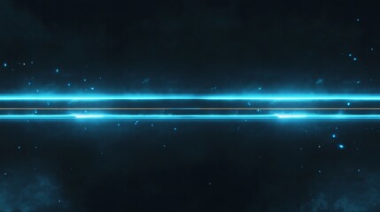 Obraz premium Horizontal neon light beams, blue speed lines, and sparks. 