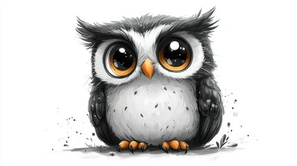 Fototapeta premium Adorable cartoon owl with big eyes.