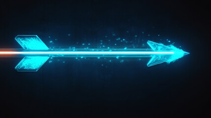 Neon arrow glowing blue on a black background
