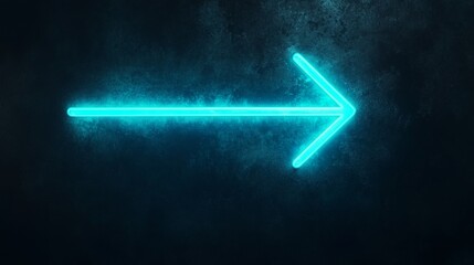 Neon arrow glowing blue on a black background