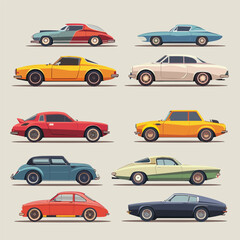 Fototapeta premium set of different cars Flat style cartoon vector illustration