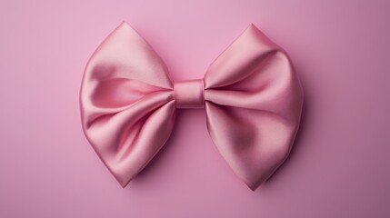 Pink satin ribbon bow, top view, isolated