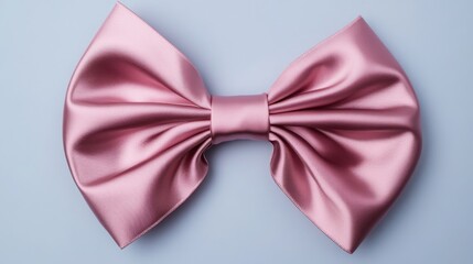 Pink satin ribbon bow, top view, isolated