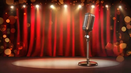 Vintage Microphone on Stage: A Retro Show