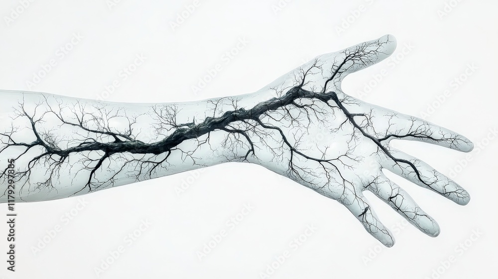 Poster creative hand design with abstract twisting branches and artistic elements on white background