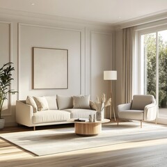 Fototapeta premium A beige bright living room.