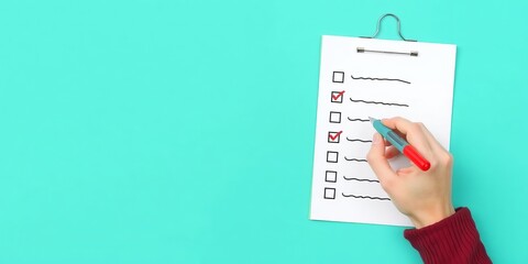 A close-up shot of a checklist with checkboxes, highlighting completed tasks, organization, success, management