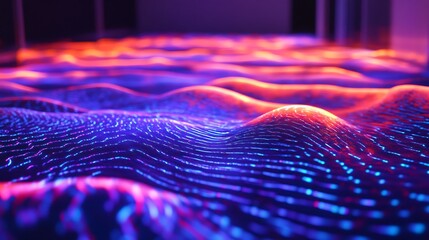 Abstract glowing wave pattern, data flow in modern space