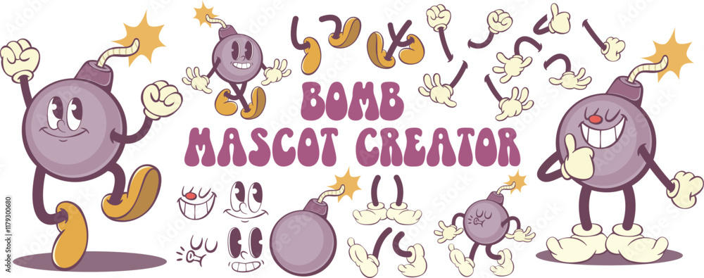 Poster retro groovy bomb character creation kit