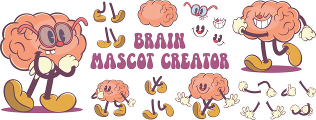 Retro groovy brain character creation kit
