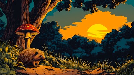 A wild hedgehog, perfect for wildlife images, style comic book
