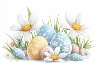 Easter's Day Easter Eggs Colorful Easter eggs with flowers and grass arrangement.