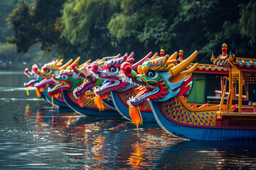 Obraz premium Beautiful holiday composition for happy celebrate chinese dragon boat festival, abstract vivid composition consists of fictional unreal fantastic vision on background