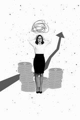 Vertical collage image of impressed black white gamma girl hands touch head unbelievable success...