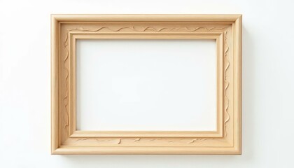 Fototapeta premium Wooden Picture Frame on White Wall, Empty Frame, Art Mockup