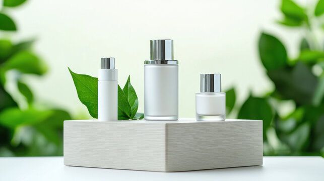 Hydration texture and protection concept. Professional skincare consultation setup with elegant products and greenery
