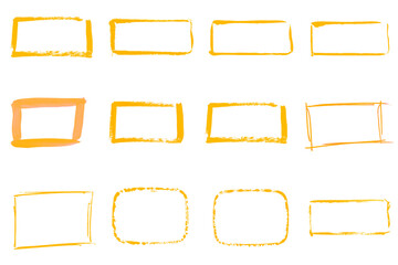 Sammlung von 12 orangen Rahmen - Pinsel Zeichnungen