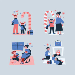 Paper cutouts family christmas scenes