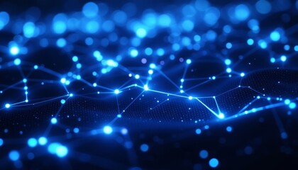 Abstract Network of Glowing Blue Connections and Nodes on Wavy Surface