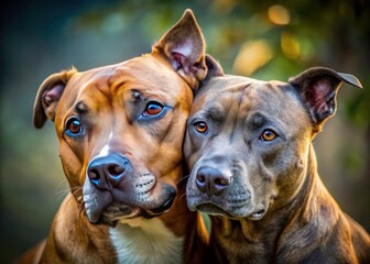 Obraz premium Macro Photo: Hugging Thai Ridgeback & Staffordshire Bull Terrier Dogs - Close-Up Canine Affection
