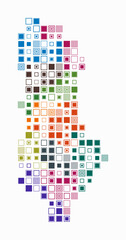 Fototapeta premium Albania, shape of the country built of colored cells. Digital style map of Albania on white background. Large size square blocks. Trending vector illustration.