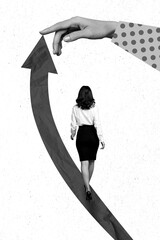 Creative photo 3d collage artwork poster of successful woman person go up career growth isolated on...