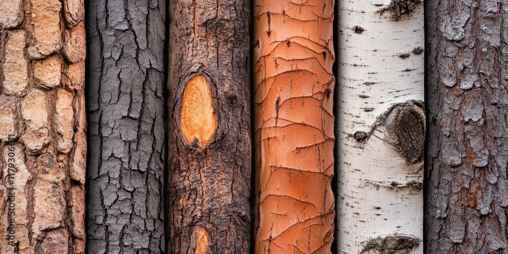 Poster the bark texture of each tree showcases a unique variation in appearance, highlighting the fascinati