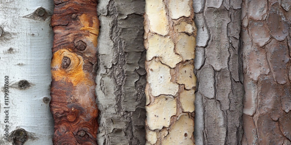 Poster the bark texture of each tree showcases a unique variation in appearance, highlighting the fascinati