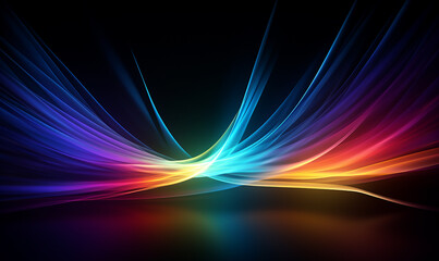 A color light effect that comes out from the top down, a line light, a glow effect, a light effect, Black background.