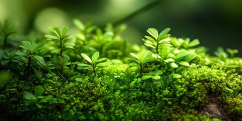 Obraz premium Vibrant green moss adorned with fallen needles creates a captivating natural scene, showcasing the beauty of green moss in harmony with delicate needle textures. This green moss environment is truly