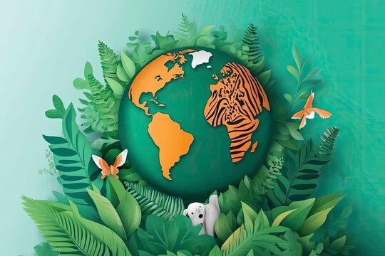 World wildlife day, Diversity of Wild animals and Natural botanical, Environment conservation, National park, Sustainable of Ecology concept, Think green nature, Save the planet and Eco friendly. 