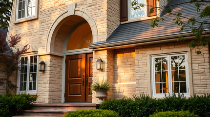 Fototapeta premium Residential House Exterior with Double Door Entryway