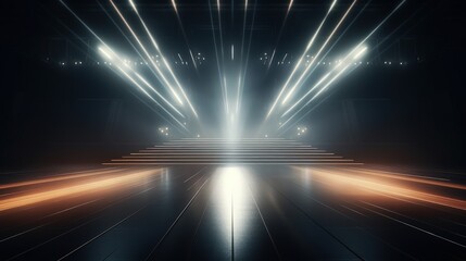 Obraz premium Dramatic Empty Concert Stage with Blurred Lights in Ultra-Realistic Quality Ready for an Exciting Performance or Event