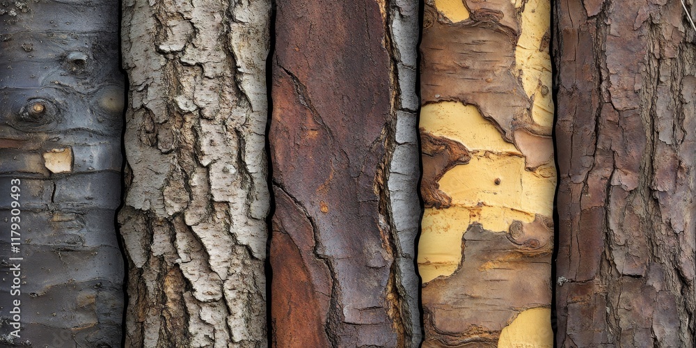 Poster the bark texture of each tree showcases a unique variation in appearance, highlighting the fascinati