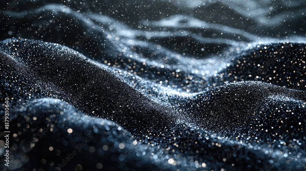 Poster abstract cosmic sparkle: glittering particles in motion, dynamic dark background texture. a universe