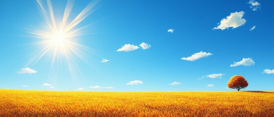 Blue sky with bright midday sun fills the space with light, creating a cheerful, open atmosphere. Generative AI