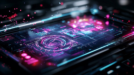 Obraz premium digital interface with vibrant data visualizations and analytics, showcasing futuristic technology and dynamic graphics